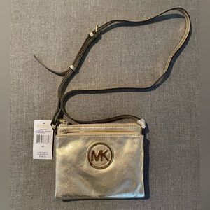 BNWT MICHAEL Michael Kors Fulton Crossbody Bag in Pale Gold Leather (see notes)